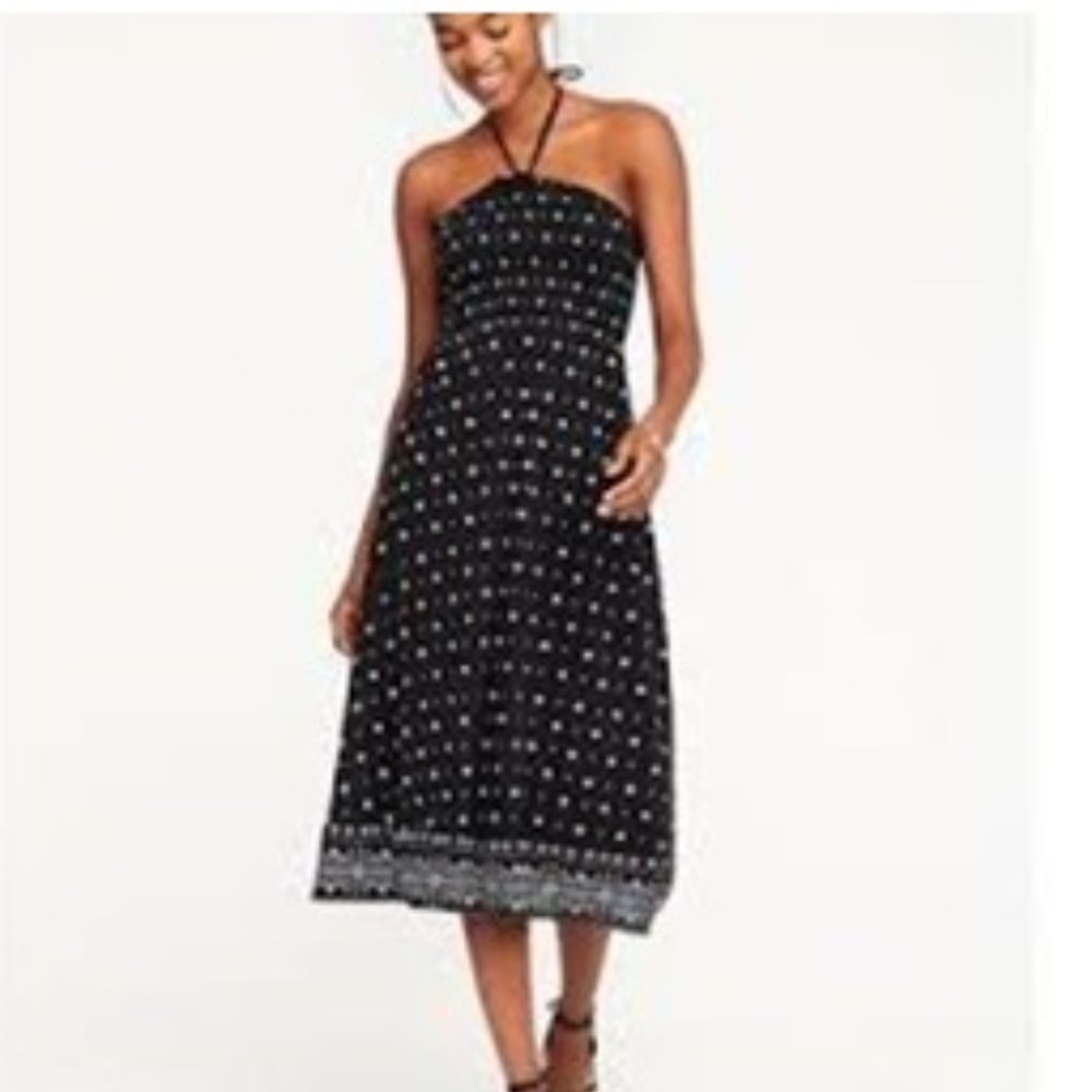 Summer Halter Midi Dress Black and White Floral Old Navy S